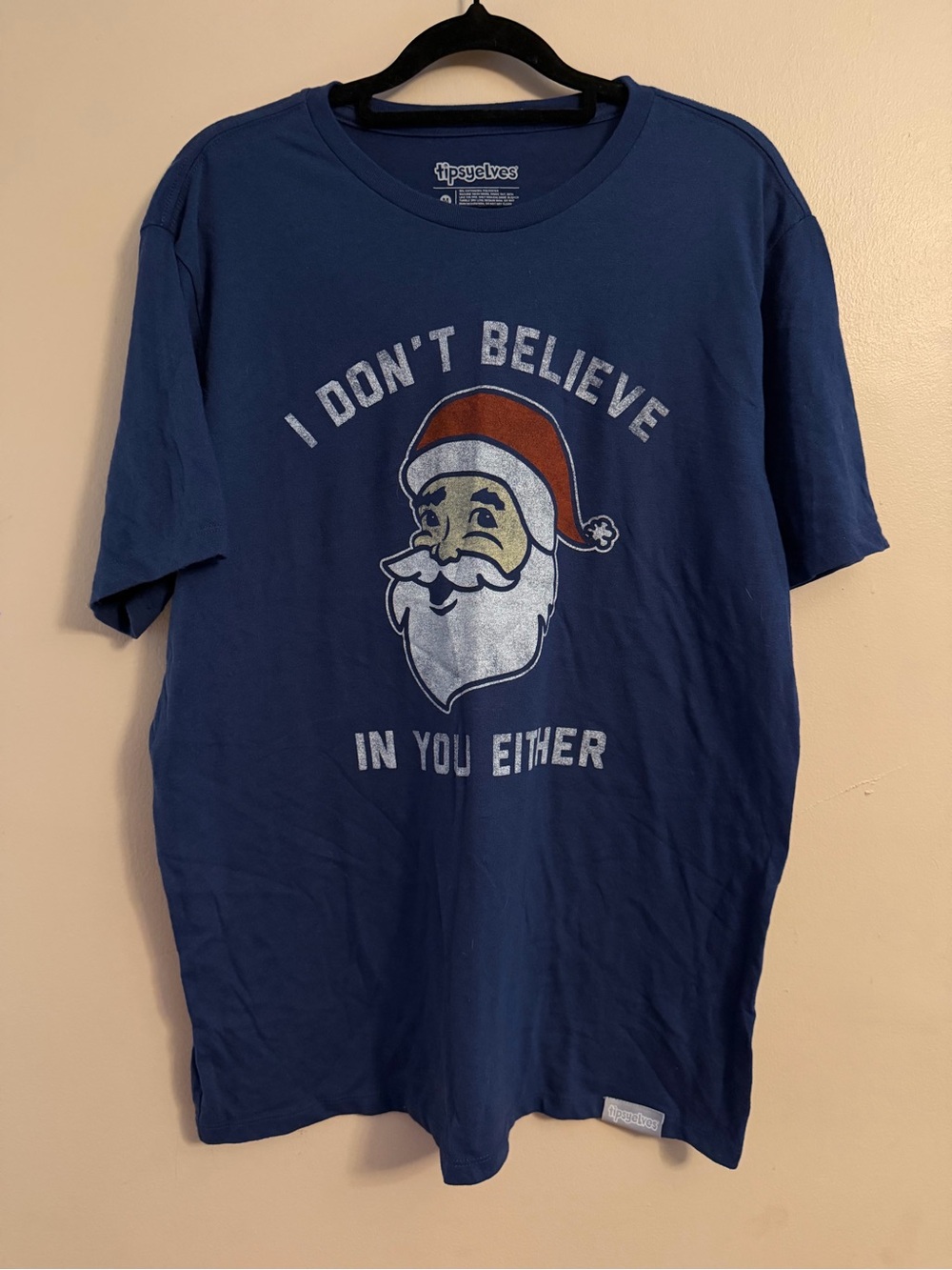 Tipsy Elves Navy Graphic Tee with Red Santa Hat